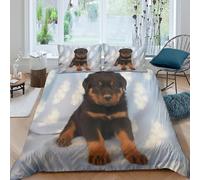 Rottweiler-puppy Parure de Lit Hypoallergique 3 pièces Imprimé en 3D Confortable Cute-little-dog-style Linge de Lit avec 2 Taies d'oreiller Super Douce for Enfants Garçons Filles King（220x240cm）