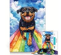 Rottweiler sur Le Pont Arc-en-Ciel Puzzle de 1000 pièces pour Adolescents Jeu de logique Stimulant Amusant en intérieur Bordure Premium Cadeau mémorable (38x52cm)