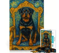 Rottweiler sur Son trône, Puzzle de 1000 pièces Style Van Gogh pour Adolescents, Jeu de logique Solide, Moment Serein, Bords Nets, Cadeau créatif (38x52cm)