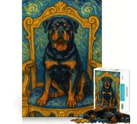 Rottweiler sur Son trône, Puzzle Style Van Gogh pour Adolescents, 1000 pièces, Jouet Anti-Stress Smart Reason, Bords tranchants, Cadeau d'anniversaire (38x26cm)