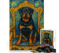 Rottweiler sur Son trône, Puzzle Style Van Gogh pour Adolescents, 1000 pièces, Jouet Anti-Stress Smart Reason, Bords tranchants, Cadeau d'anniversaire (38x26cm)