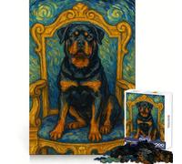 Rottweiler sur Son trône, Style Van Gogh, Puzzle de 1000 pièces pour Adolescents, Jeu de logique et de Train, Silencieux et Amusant, découpe Nette, Joli Cadeau (50x75cm)