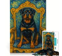 Rottweiler sur Son trône, Style Van Gogh, Puzzle de 1000 pièces pour Adolescents, Jeu de logique et de Train, Silencieux et Amusant, découpe Nette, Joli Cadeau (50x75cm)