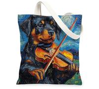 Rottweilers Sac fourre-tout réutilisable en toile pour faire ses courses Motif violon étoilé nocturne 33 x 38,1 cm Pour femme, animal domestique, chiot, travail, voyage