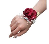Rotyroya Corsage réglable en chaîne de perles - Boutonnière de poignet élégante pour mariage - Alternative aux vraies fleurs - Rouge vin