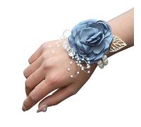 Rotyroya Corsage réglable en chaîne de perles - Boutonnière élégante pour mariage - Alternative aux vraies fleurs - Bleu clair