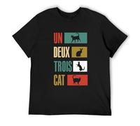 Rou T Funny Lover Un Cat Men's Trois Retro Cat Shirt Funny Deux Tee Vintage Cotton Men's T Shirt Black M