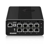 ROUAFWIT Micro Firewall Mini PC 13th Gen U300E, DDR5 16GB RAM 512GB SSD Router Appliance Computer, 8 x 2.5Gbe i226-V LAN, Console COM, Type-C, TF