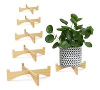Roucerlin Lot de 5 Supports Courts en Bois pour Plantes - 5 Tailles, Support de Pot de Fleurs à Un Seul Étage, pour Intérieur et Extérieur, Style Moderne du Milieu du Siècle