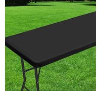 Roucerlin Nappe rectangulaire de pique-nique, nappe en polyester élastique pour tables pliantes de 1,8 m, nappe imperméable pour extérieur, camping, fête, patio, cartes essentielles (noir, 76,2 x