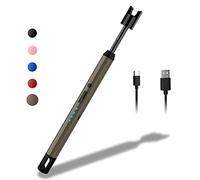 Rouclo Allume Bougie Electrique, Briquet Électrique Rechargeable USB avec LED Indicateur, Briquet Arc Électrique Coupe-Vent sans Flamme pour Cuisine,Bougie，Barbecue,Cheminée (Brun)