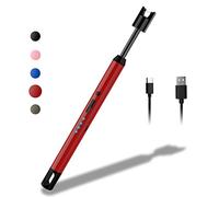 Rouclo Allume Bougie Electrique, Briquet Électrique Rechargeable USB avec LED Indicateur, Briquet Arc Électrique Coupe-Vent sans Flamme pour Cuisine,Bougie,Barbecue,Cheminée (Rouge)