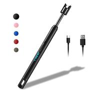 Rouclo Allume Bougie Electrique, Briquet Électrique Rechargeable USB avec LED Indicateur, Briquet Arc Électrique Coupe-Vent sans Flamme pour Cuisine,Bougie，Barbecue,Cheminée (Noir)