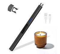 Rouclo Bougie Electrique,USB-C Rechargeable Arc Briquet avec Affichage de Batterie LED Long Cou Coupe-Vent sans fumée pour Cuisine Barbecue, Bougie, Gazinière, Camping, Allume Gaz (Gris)