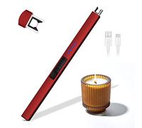 Rouclo Bougie Electrique,USB-C Rechargeable Arc Briquet avec Affichage de Batterie LED Long Cou Coupe-Vent sans fumée pour Cuisine Barbecue, Bougie, Gazinière, Camping, Allume Gaz (Rouge)