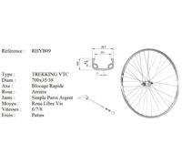 Roue 28" VTC Arriere Jante ALU Simple PAROI Argent Frein Patin MOYEU ALU Blocage Rapide Roue Libre 5/6/7/8V