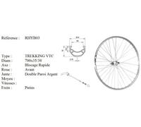 Roue 28" VTC Avant Jante ALU Double PAROI Argent Frein Patin MOYEU ALU Blocage Rapide