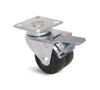 Roue à double galet 50mm à platine carrée pivotante avec frein - GUITEL HERVIEU - 861011