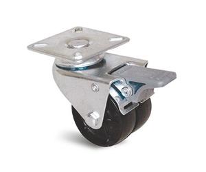 Roue à double galet 50mm à platine carrée pivotante avec frein - GUITEL HERVIEU - 861011