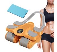 Roue abdominale - Avec genouillères et minuteur Équipement d'entraînement - Machine à roulettes à quatre roues ABS - pour exercices musculaires centraux, fitness, entraînement de force, maison, salle