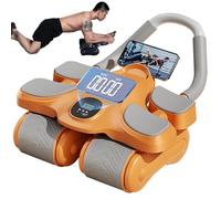 Roue abdominale avec support de coude et minuterie, entraîneur abdominal à rebond automatique, équipement d'entraînement stable à plusieurs roues avec tapis de genou(Yellow)