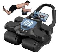 Roue abdominale avec support de coude et minuterie, entraîneur abdominal à rebond automatique, équipement d'entraînement stable à plusieurs roues avec tapis de genou(Black)