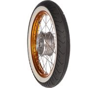 Roue arrière complète 1,5x16" jante en aluminium orange + rayons en acier inoxydable + pneu à flancs blancs Mitas MC2