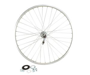 Roue arrière de vélo écrou. axe plein jante aluminium Velox Moy. Velosteel Coaster Argenté
