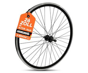 Roue arrière VTT 26" - Couronne vissée 6/7/8 vitesses - Axe complet de 135 mm - Frein sur jante V-Brake - Jante creuse en aluminium - 36 rayons - Noir - Vélo Roue arrière pour VTT