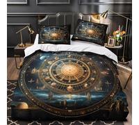 roue astrologique Impression 3D 3 pièces housse de courtepointe Conception cosmique mystique housse de lit microfibre fermeture éclair anti-acariens pour garçons filles adultes Super king（260x220cm）