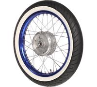 Roue avant complète 1,5 x 16 po en aluminium bleue + rayons en acier inoxydable + pneus à flancs blancs Mitas MC2