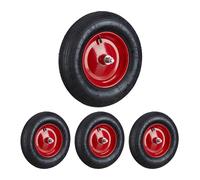 Roue de brouette caoutchouc 200 kg, lot de 4, roue de rechange avec axe, caoutchouc essieu 4.80 4.00-8, noir-rouge