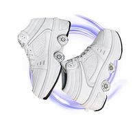 Roue Chaussures À roulettes Baskets 2 in 1，Entraînement De Patins À roulettes Fitness Shoes Confortable Et Élégant Roller Skateboard,White-EUR34