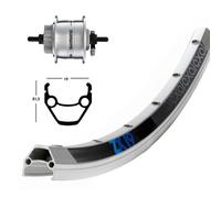 Roue complète avant en aluminium 28x1.75 EXAL ZX 19 DISK 6T DINAMO DH 3D72 (622-