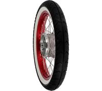 Roue complète avant, jante en aluminium rouge 1,5x16" + rayons en acier inoxydable + pneu à flancs blancs Mitas MC2