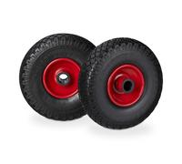 Relaxdays Roue de brouette, caoutchouc, 3.00-4", 2x roue de rechange, pour axe de 25 mm, 260x85 mm, noir-rouge
