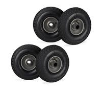 Relaxdays Roue de brouette, Lot de 4, Caoutchouc 100 kg, Roue de Rechange, pour axe de 25 mm, 3.00-4, Noir-Gris