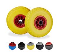 Relaxdays Roue de brouette, caoutchouc, 3.00-4", 2x roue de rechange, pour axe de 25 mm, 260x85 mm, jaune-rouge