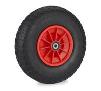 Relaxdays Roue de brouette 4.00-6, Caoutchouc, Jante en Plastique, pour Chariot, Robuste, Jusqu’à 100 kg, Noir - Rouge