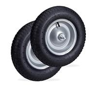 Roue de brouette Caoutchouc 200 kg, Lot de 2, Roue de Rechange axe, Jante essieu 4.80 4.00-8, Noir