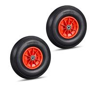 Roue de brouette Caoutchouc 4.00-6, Lot de 2, Rechange axe, increvable, essieu, 3 adaptateurs, 100 kg, Noir-Rouge