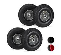 Relaxdays Roue de Diable, Roue brouette, Lot de 4, Roue de Rechange, Caoutchouc 3.00-4, 100 kg, 260 x 85 mm, Noir-Gris