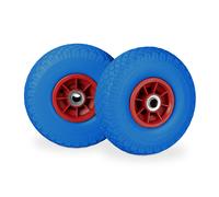 Relaxdays Roue de diable, 2x Roue de brouette caoutchouc, 3.00-4"D, Pour axe de 20 mm, Bleu-Rouge