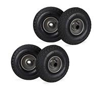 Roue de brouette, Lot de 4, Caoutchouc 100 kg, Roue de Rechange, pour axe de 25 mm, 3.00-4, Noir-Gris