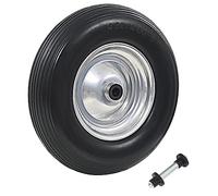 Roue de Brouette, Roue Increvable Roue de Rechange avec Essieu Roue de brouette avec axe PU solide 4.00-8 390 mm