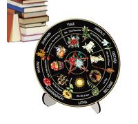 - Roue de calendrier païenne, décoration de table Yule - Plaque en bois vintage faite à la main avec support pour débutants, magasin, plateau de table, restaurant