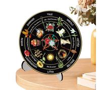 Roue de calendrier païenne - Yule - Plaque de sorcière - Signe céleste - Décoration de table en bois fabriquée à la main avec support - Pour décoration de maison, cuisine, magasin, restaurant, table