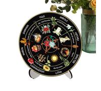 Roue de calendrier, roue de calendrier païen | Ornement de table d’de Noël Signes de sorcière | Panneau en bois fait à la main avec support pour la décoration de la maison, cuisine, magasin, restaura