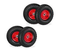 Relaxdays Lot de 4 Roues de Diable 4.10/3.50-4, pneus de Rechange, axe de 16 mm, 136 kg Max., 260x85 mm, Noir - Rouge