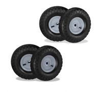 Relaxdays Lot de 4 Roues de Diable 4.10/3.50-4, pneus de Rechange, axe de 16 mm, 136 kg Max., 260x85 mm, Noir - Gris